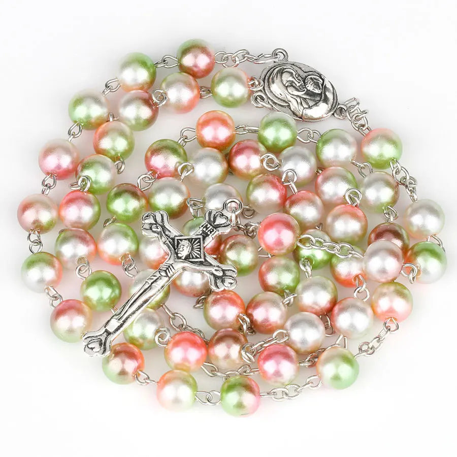 12 colors Religion Rosary necklace For Women Christian Virgin Mary Jesus Cross pendant Long beads chains Fashion Jewelry Gift Vera Lux