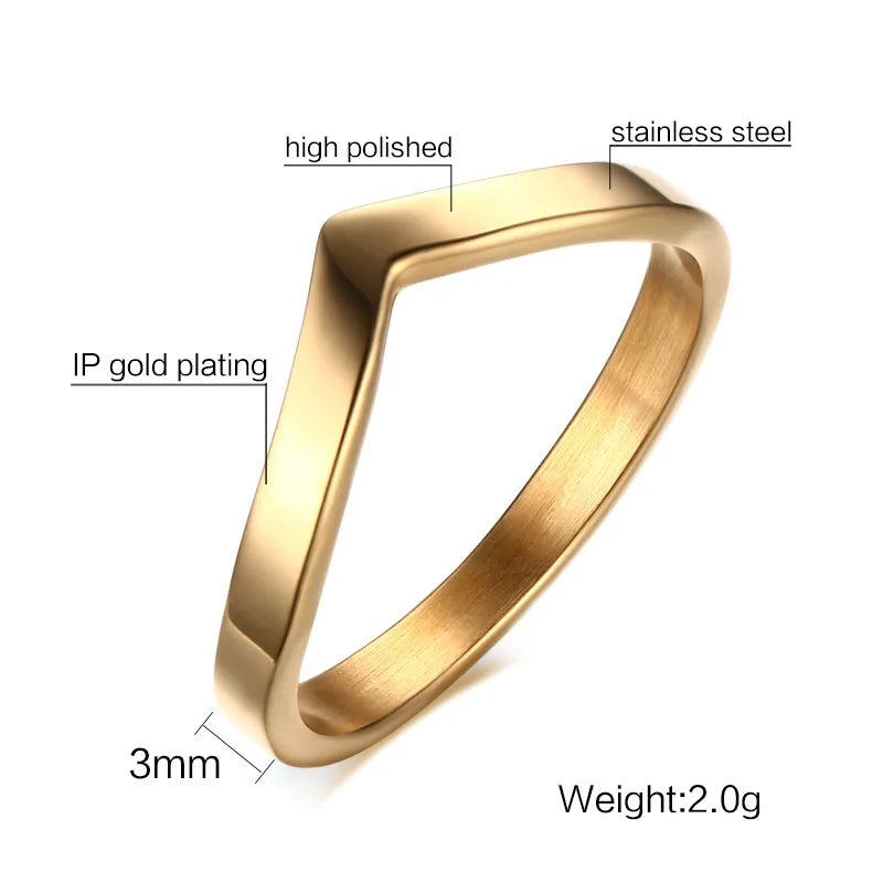Simple Chevron V Shape Ring or Party 316L Stainless Steel Fashion Jewelry Rings For Women Vera Lux