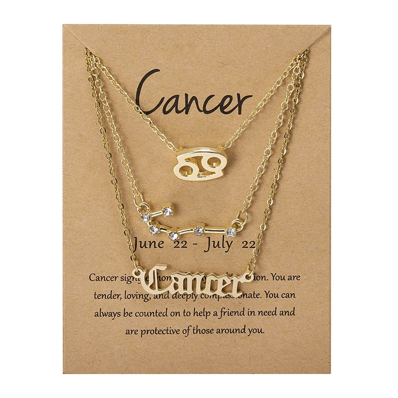 3Pcs/set 12 Zodiac Sign Necklace For Women 12 Constellation Pendant Chain Choker Birthday Jewelry With Cardboard Card Vera Lux
