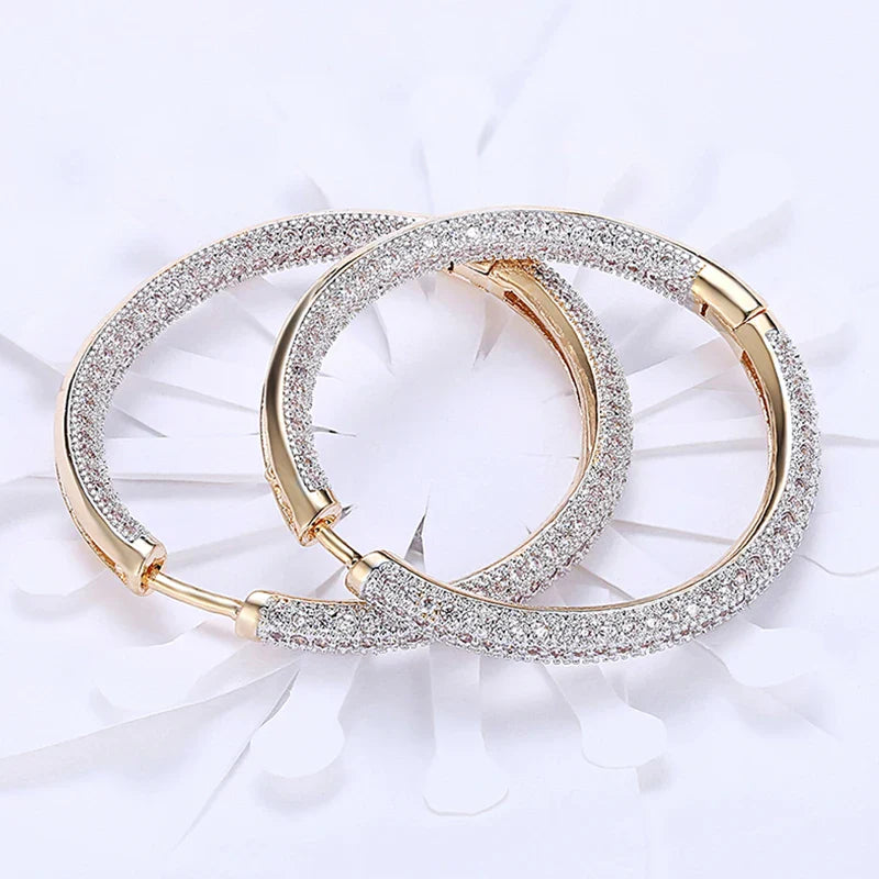 925 Silver 34mm 18K Gold Circle Hoop Earrings For Women Fashion Wedding Jewelry Vera Lux