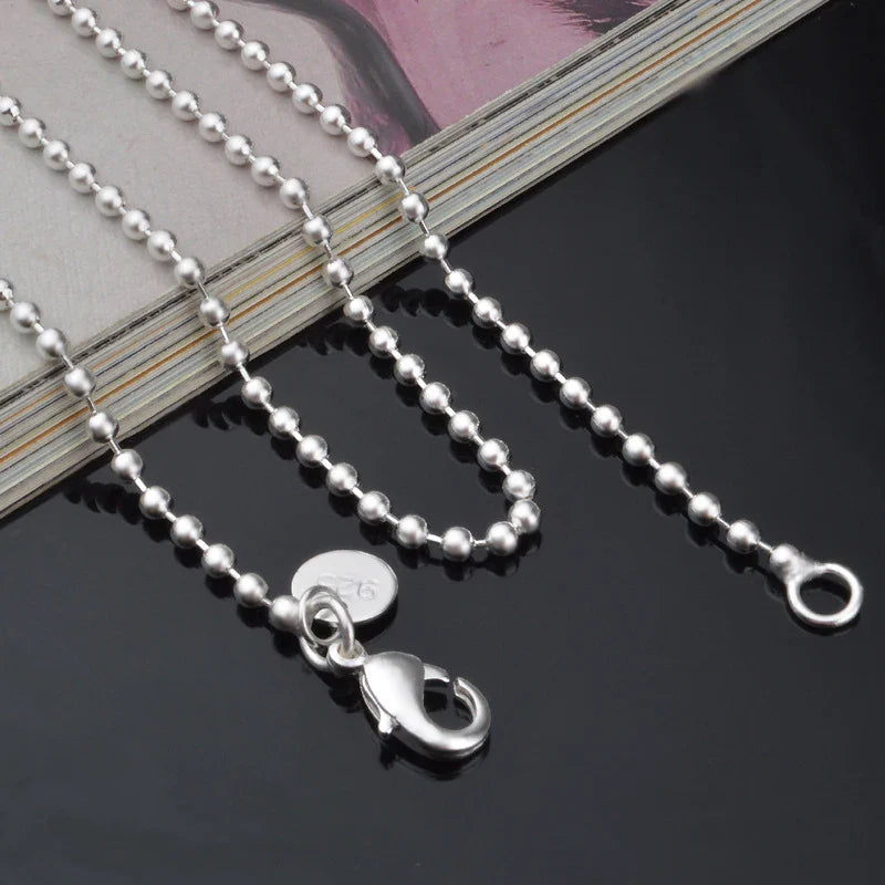 Aravant 925 Silver 2MM Bead Chain Necklace For Women Fashion Jewelry Gifts Vera Lux