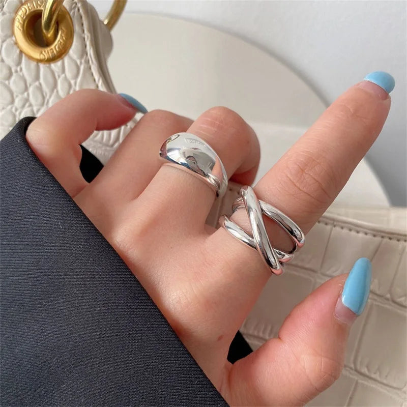 VENTFILLE 925 Sterling Silver Irregular Water Droplets Cross Ring Female Simple Retro Style Handmade Jewelry Vera Lux
