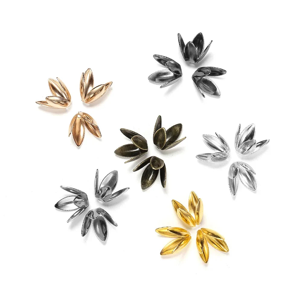 100pcs/lot Four Leaves Flower Metal Bulk Loose Sparer Caps Petal Apart End Bead Caps For Jewelry Making Bracelet Findings Vera Lux