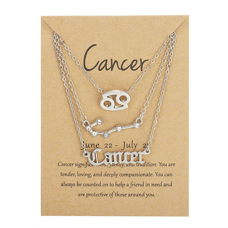 3Pcs/set 12 Zodiac Sign Necklace For Women 12 Constellation Pendant Chain Choker Birthday Jewelry With Cardboard Card Vera Lux