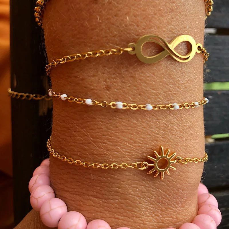 ICFTZWE Sun Hollow Bracelets For Women Stainless Steel Hand Chain Vintage Sunflower Anklet Boho Foot Jewelry Accessories Vera Lux