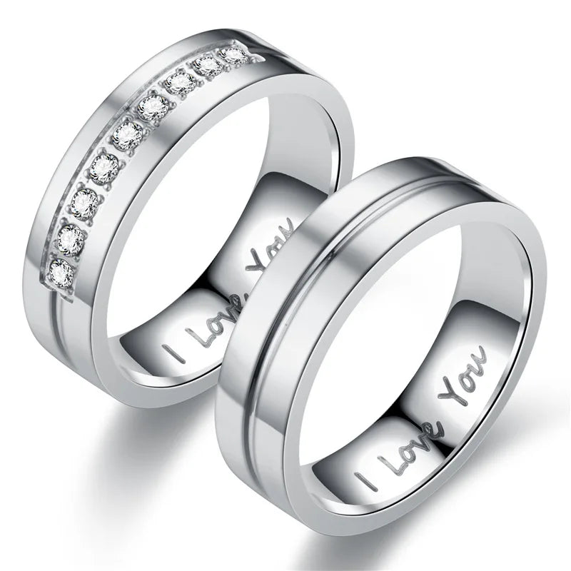 Fashion Stainless Steel Couple Engagement Rings For Women Men Crystal I LOVE YOU Ring 2021 Wedding Jewelry Gift Vera Lux