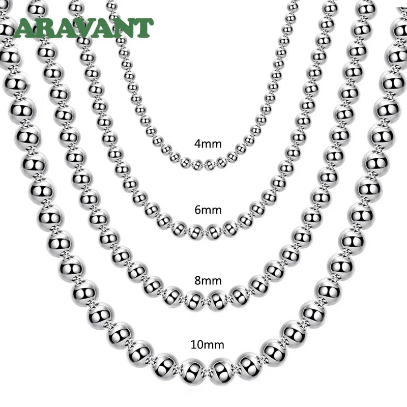 Aravant 925 Silver 4MM/6MM/8MM/10MM Bead Chain Necklace For Men Women Fashion Jewelry Vera Lux