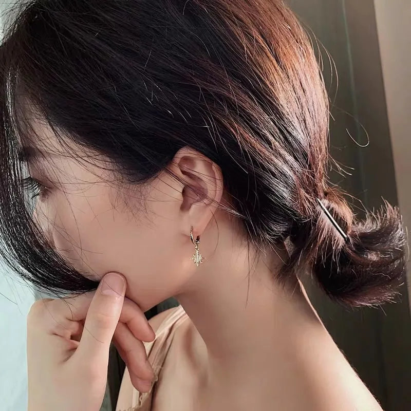 VENTFILLE 925 Sterling CZ Star Moon Asymmetric Hoop Earrings for Women Girls Gold Silver Color Party Jewelry Gifts Vera Lux