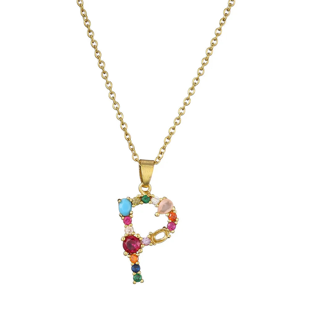 2024 New Hot Colourful Crystal AAA CZ 26 Capital Letters Pendant Necklace For Women Girl Gold Color Copper Initial Name Jewelry Vera Lux