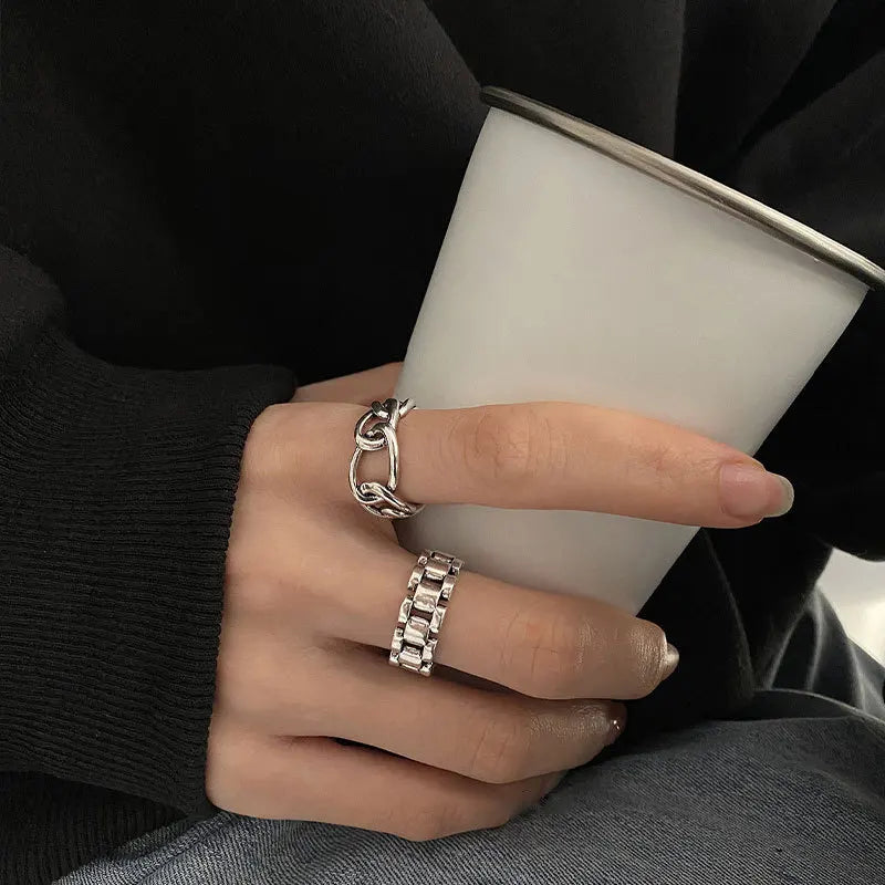 VENTFILLE 925 Sterling Silver Finger Rings New Fashion Creative Cross Hollow Chain Geometric Party Jewelry Gifts Vera Lux