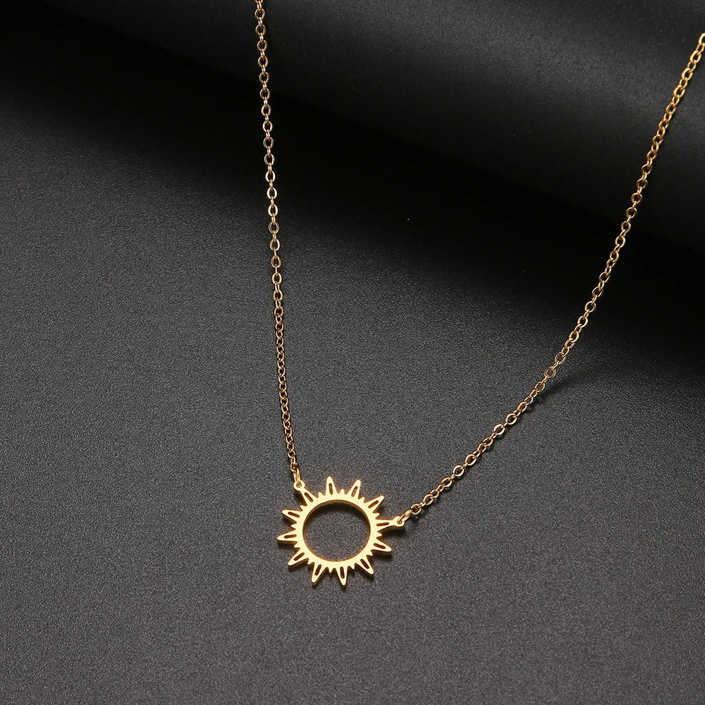 DOTIFI 316L Stainless Steel Necklace Best Circle Irregular Sun Hollow Out Round Pendant Necklaces For Women Jewelry Gifts Vera Lux