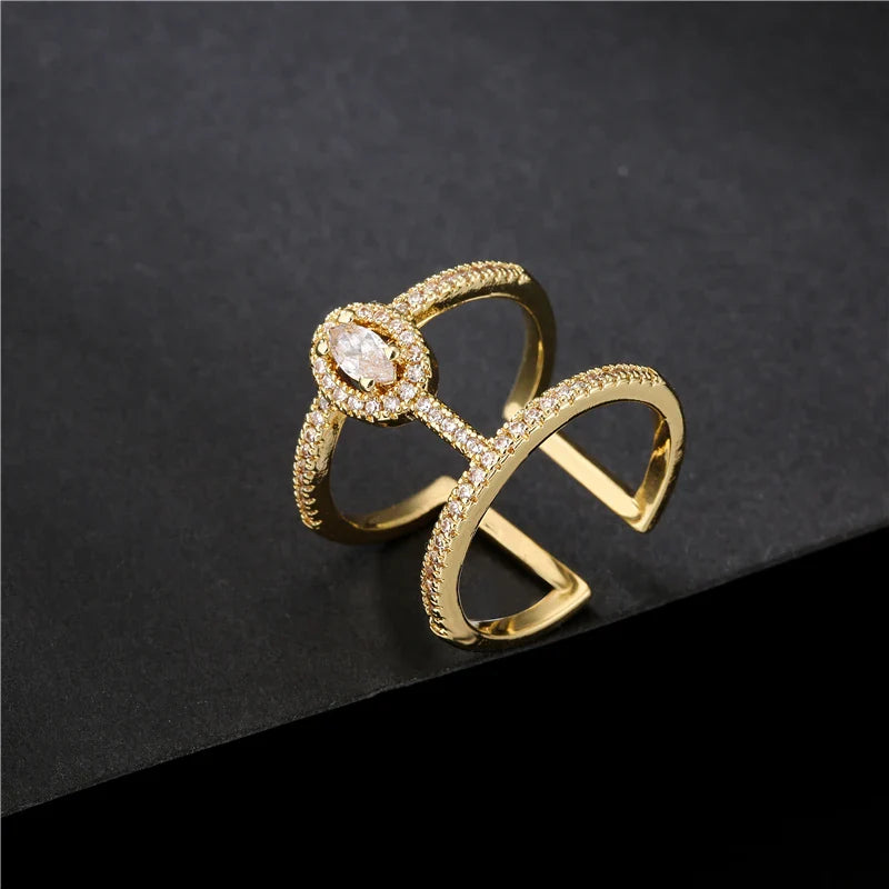 NEWBUY Fashion Gold Color Geometric Copper Ring Women Wedding Jewelry Hot Sale AAA+ Cubic Zirconia Finger Ring Femme Bijoux Vera Lux