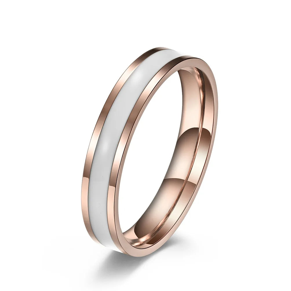4mm Stainless Steel Black/White Enamel Wedding Band Ring for Women Girl Size 3-10 Vera Lux
