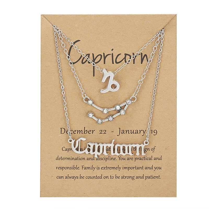 3Pcs/set 12 Zodiac Sign Necklace For Women 12 Constellation Pendant Chain Choker Birthday Jewelry With Cardboard Card Vera Lux
