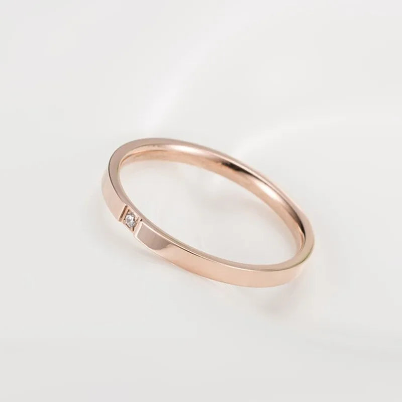 2mm Thin Stackable Ring Stainless Steel Single CZ Wedding Band for Women Girl Size 3-10 Vera Lux