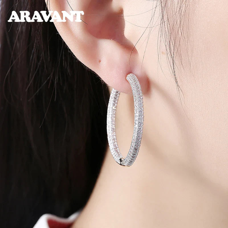 925 Silver 34mm 18K Gold Circle Hoop Earrings For Women Fashion Wedding Jewelry Vera Lux