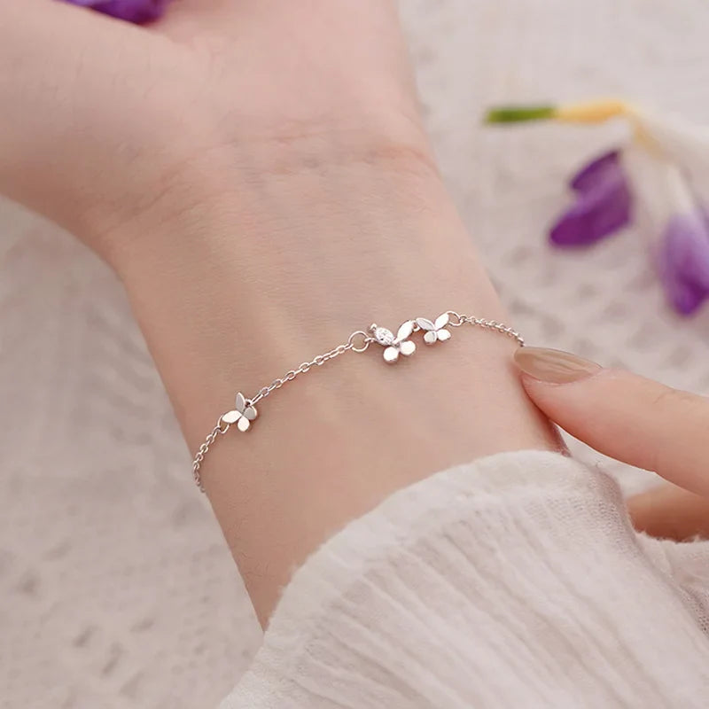 VENTFILLE 925 Silver Diamond-Studded Butterfly Bracelet Women's Fashion Temperament Flower Adjustable Bracelet Vera Lux
