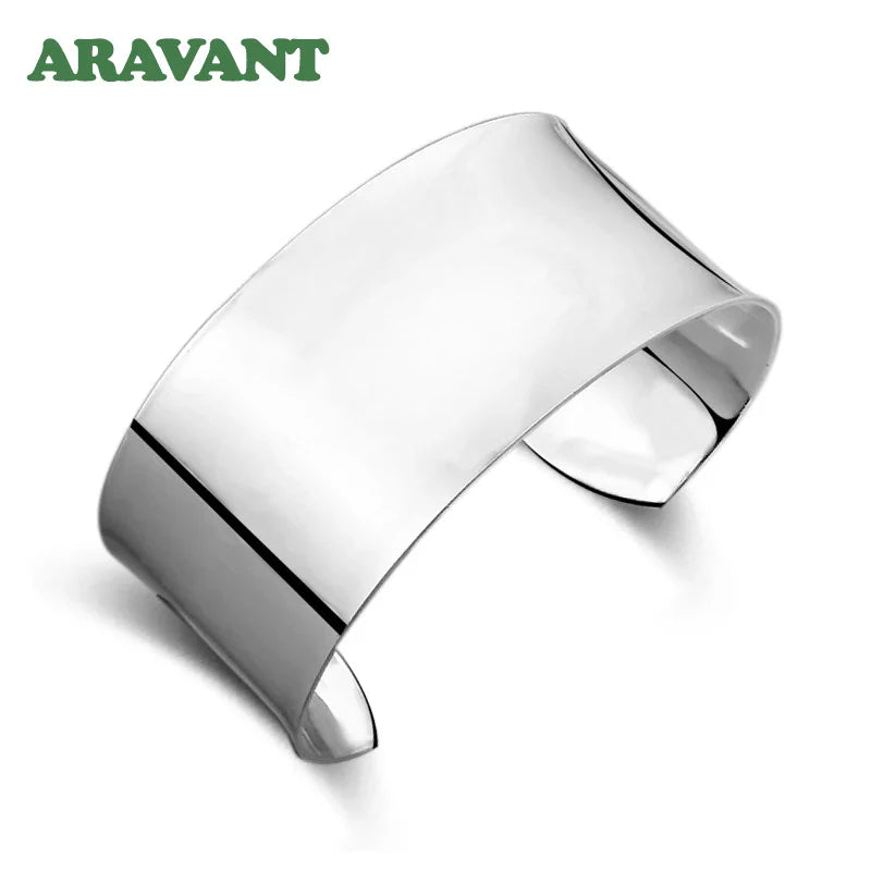 Aravant 925 Silver Wide 30mm Big Smooth Open Bracelet Bangle For Men Women Fashion Jewelry Vera Lux