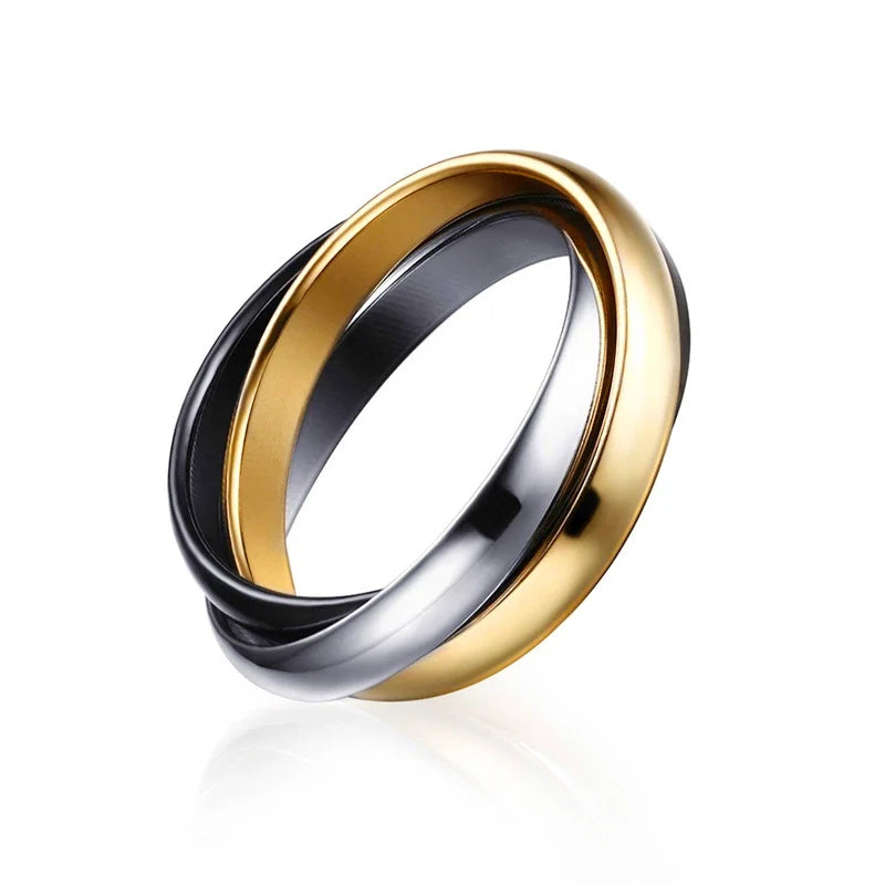 Charm Women Rings Triple Interlocked Rolling Ring Stainless Steel Gold Color Christmas Jewelry Vera Lux