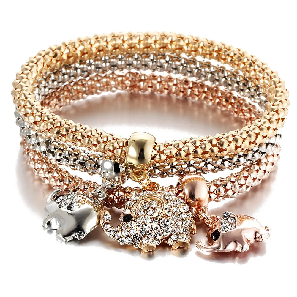 3colors/Lot Elastic Bracelets & Bangle For Women Crystal Tree of Life Owl Key lock Music Note Owl Butterfly Heart Charm Jewelry Vera Lux