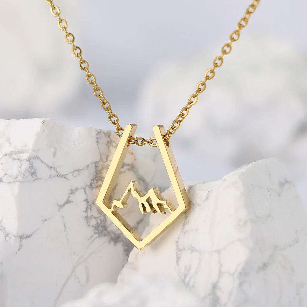 Stainless Steel Necklaces Irregular Mountain Peak Pendant Chain Collar Charm Fashion Necklace For Women Jewelry Party Men Gifts Vera Lux