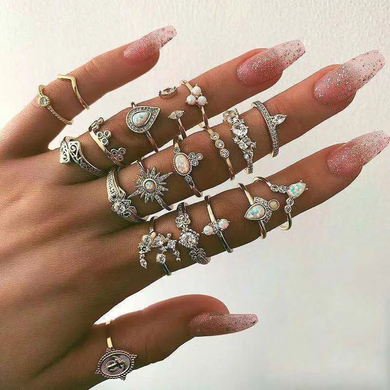 Trendy Geometric Moon Knuckle Finger Rings Set For Women 2021 Bohemian Crystal stone Female Ring Wedding Jewelry Vera Lux