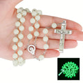 8MM Glow In The Dark Rosary Bead Chain Necklaces For Women INRI Crucifix Cross Pendant luminous Necklace Religious Jewelry Vera Lux