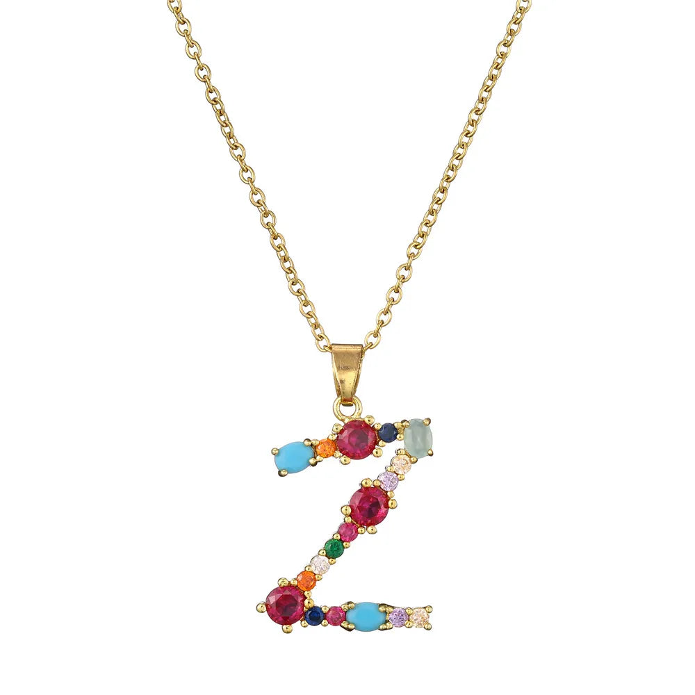 2024 New Hot Colourful Crystal AAA CZ 26 Capital Letters Pendant Necklace For Women Girl Gold Color Copper Initial Name Jewelry Vera Lux