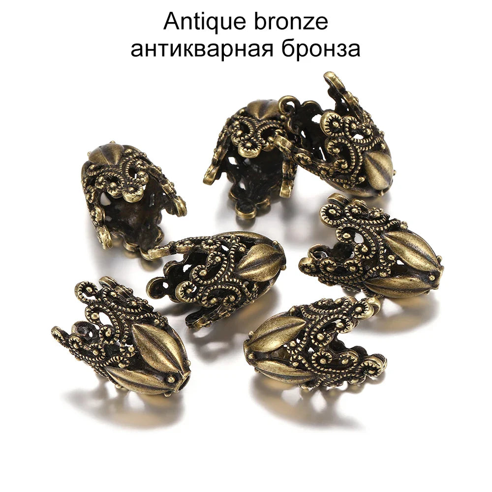 2pcs/lot Alloy Beads Caps Mixed Hollow Flower Necklace Earrings End Beads Cap Connectors For DIY Jewelry Making Accessroies Vera Lux