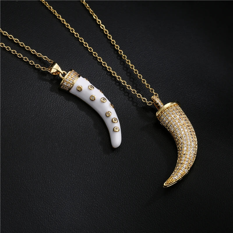 NEWBUY Luxury Full Cubic Zirconia Pave Setting Wolf's fang Pendant Necklace For Women Vintage Bohemian Style Party Jewelry Gift Vera Lux