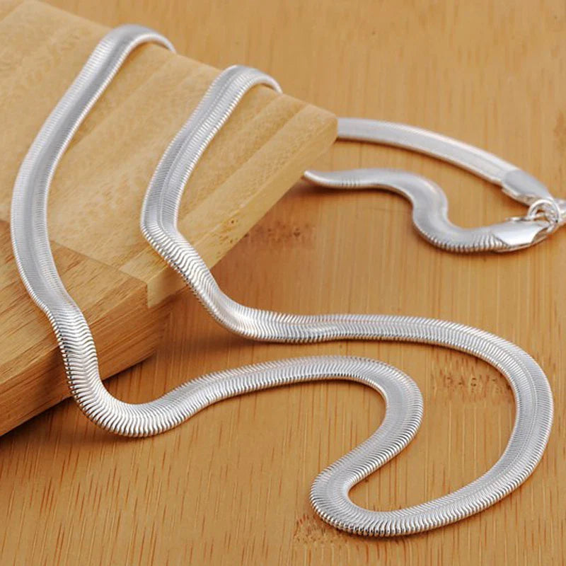 Aravant 925 Sterling Silver 16/18/20/22/24/26 Inch 6MM Flat Snake Chain Necklace For Women Men Fashion Wedding Jewelry Vera Lux