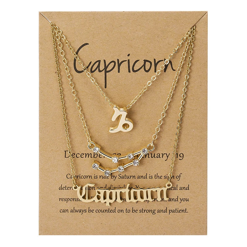 3Pcs/set 12 Zodiac Sign Necklace For Women 12 Constellation Pendant Chain Choker Birthday Jewelry With Cardboard Card Vera Lux