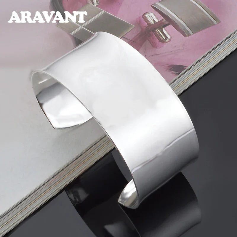 Aravant 925 Silver Wide 30mm Big Smooth Open Bracelet Bangle For Men Women Fashion Jewelry Vera Lux