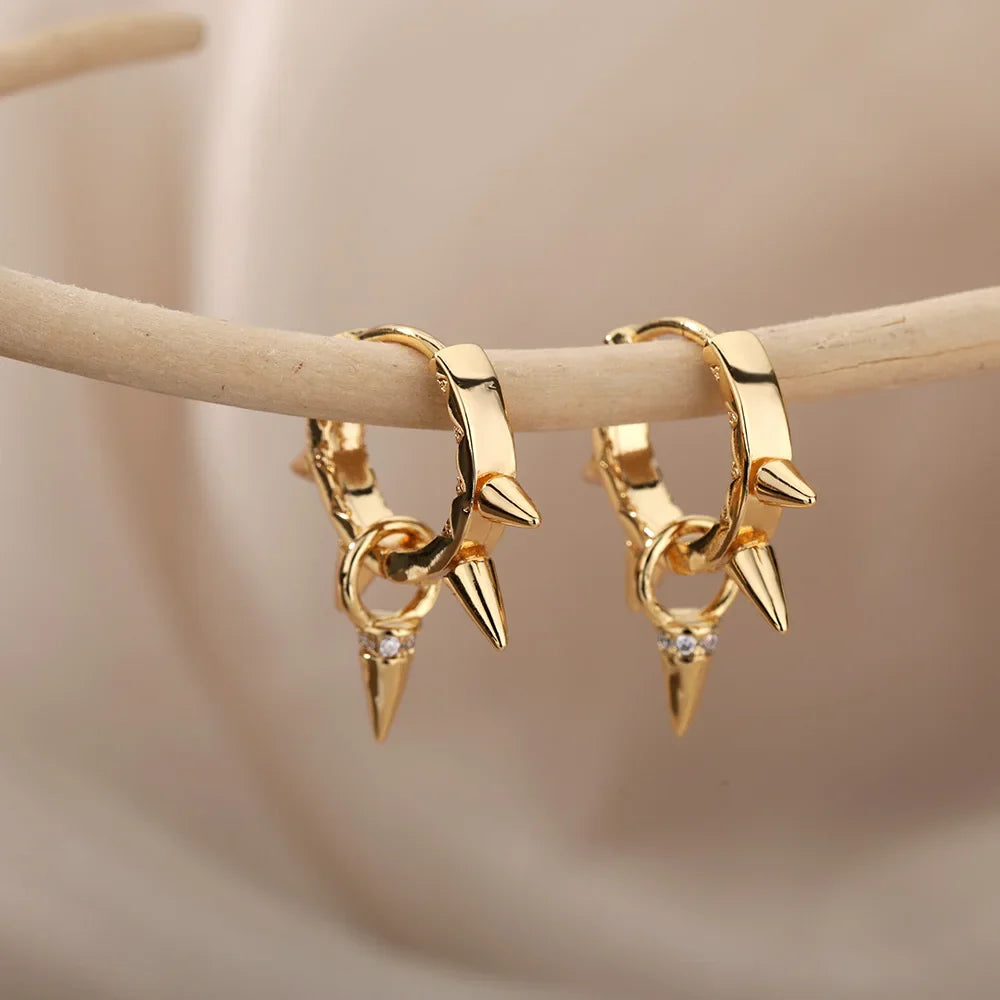 Punk Spike Rivet  Stainless Steel Earrings For Women Gold Color Earring Gothic Christmas Party Jewelry Gift Bijoux Femme Vera Lux