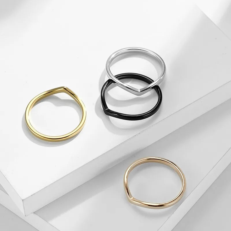 2mm Thin V Shape Stackable Ring Stainless Steel Plain Polished Band for Women Girl Size 5-10 Vera Lux