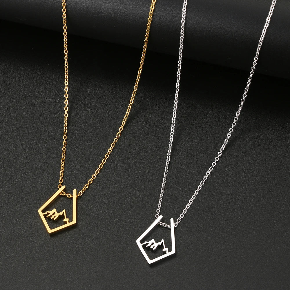 Stainless Steel Necklaces Irregular Mountain Peak Pendant Chain Collar Charm Fashion Necklace For Women Jewelry Party Men Gifts Vera Lux