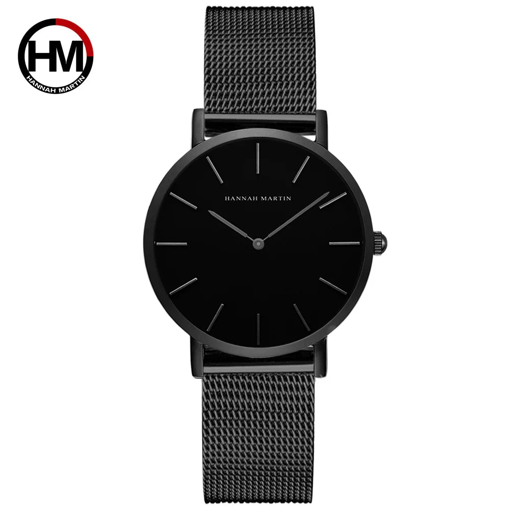 HANNAH MARTIN Brand Quality Stainless Steel Japan Quartz Movement Waterproof Women 36mm Full Rose Gold Ladies Dropshipping Watch Vera Lux