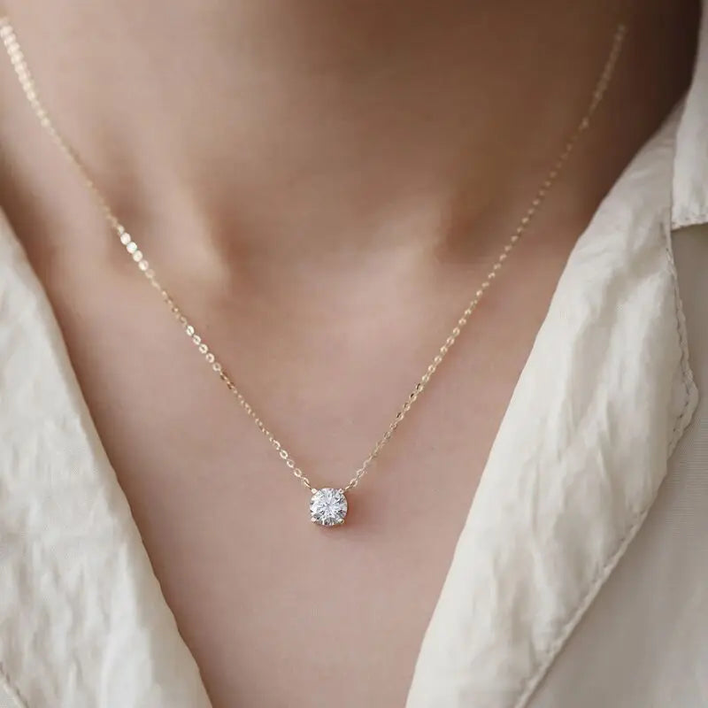 VENTFILLE 925 Sterling Silver French Simple Crystal Pendant Clavicle Chain Necklace Women Light Luxury Party 14k Gold Jewelry Vera Lux