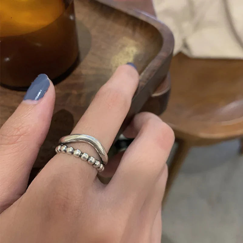 VENTFILLE 925 Silver New Thick Simple Wave Light-shaped Solid Double-layer Rings Trendy Couple Ring Female Gift Vera Lux