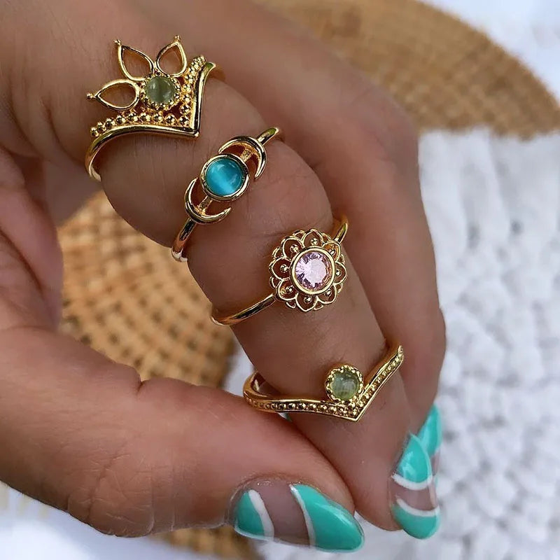 Fashion Opal Finger Rings For Women Stainless Steel Adjustable Couple Geometric Ring Handmade Aesthetic Jewelry Gift Anillos Vera Lux