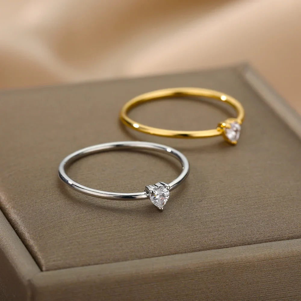 Zircon Little Heart Rings For Women Minimalism Heart Ring Stainless Steel Finger Dainty Ring Valentine Gifts Free Shipping Vera Lux