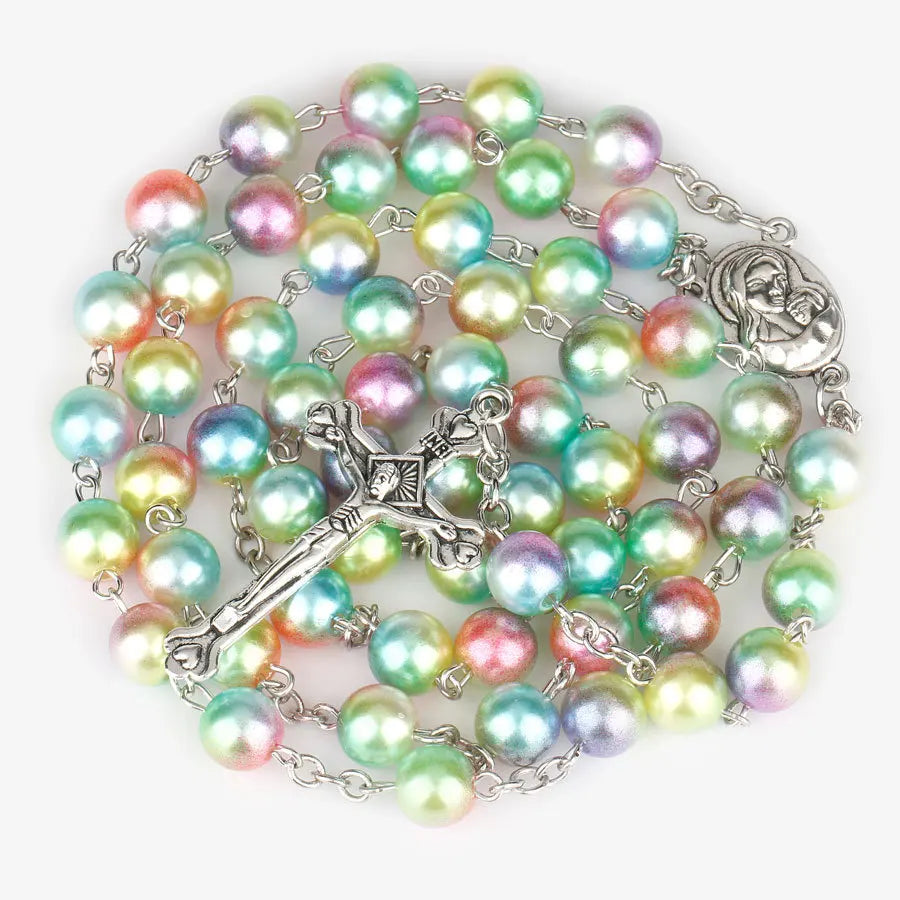 12 colors Religion Rosary necklace For Women Christian Virgin Mary Jesus Cross pendant Long beads chains Fashion Jewelry Gift Vera Lux