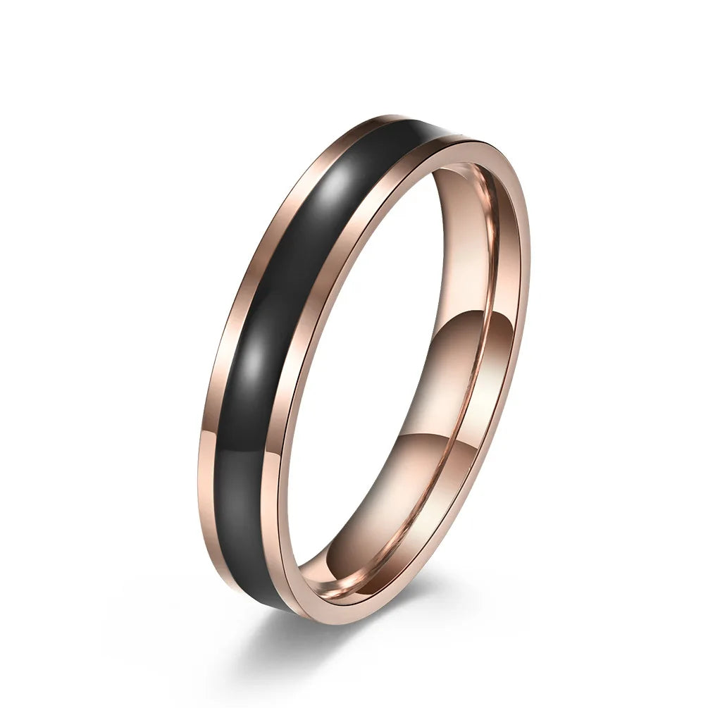 4mm Stainless Steel Black/White Enamel Wedding Band Ring for Women Girl Size 3-10 Vera Lux