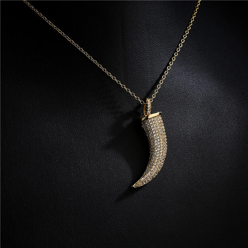NEWBUY Luxury Full Cubic Zirconia Pave Setting Wolf's fang Pendant Necklace For Women Vintage Bohemian Style Party Jewelry Gift Vera Lux
