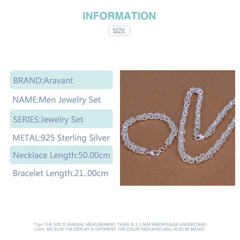 Aravant 925 Silver 7mm Link Chain Necklace Bracelet Set For Women Fashion Jewelry Vera Lux
