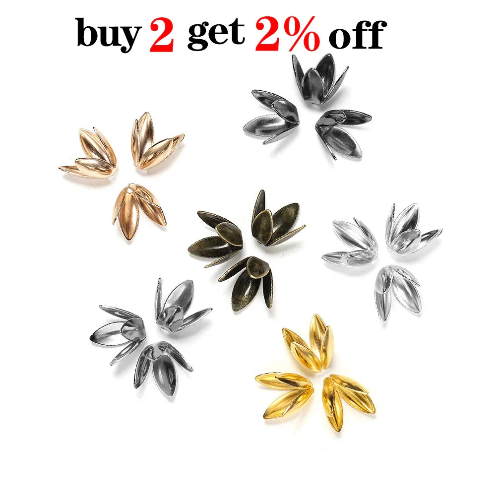 100pcs/lot Four Leaves Flower Metal Bulk Loose Sparer Caps Petal Apart End Bead Caps For Jewelry Making Bracelet Findings Vera Lux