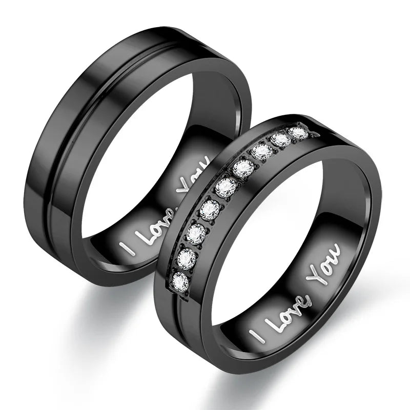 Fashion Stainless Steel Couple Engagement Rings For Women Men Crystal I LOVE YOU Ring 2021 Wedding Jewelry Gift Vera Lux