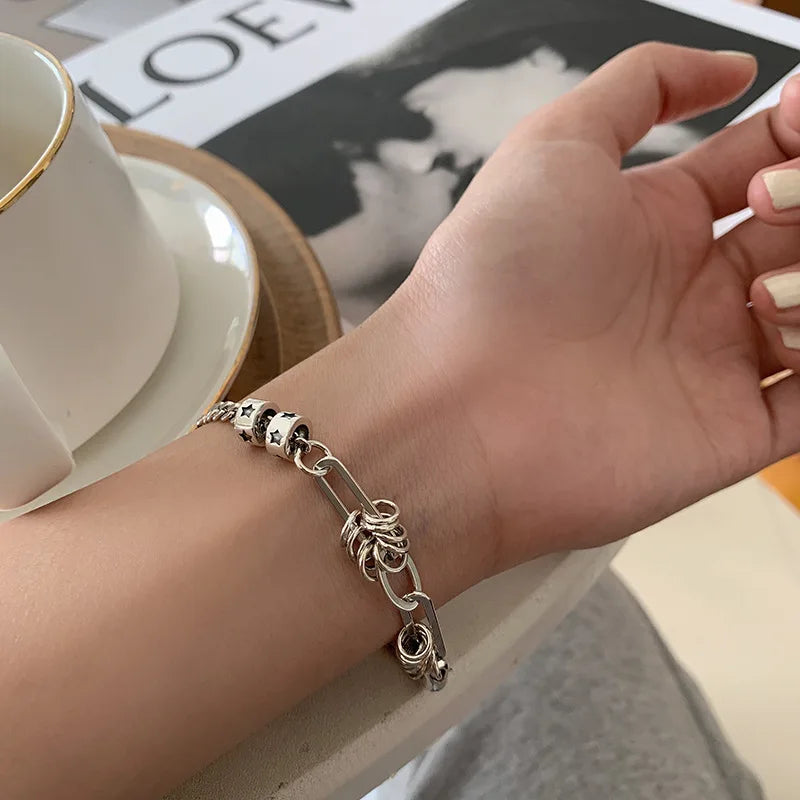 Sterling Silver plated Thai Silver Bracelet for Women Vintage Geometric Heart Love Lucky Punk Jewelry 2023 New Dropship Vera Lux