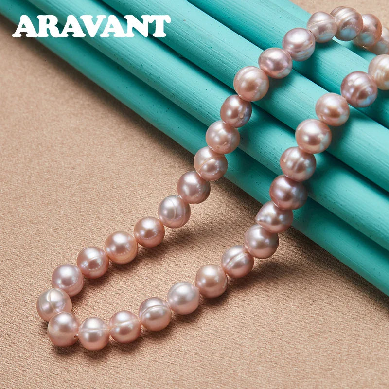 Aravant 925 Silver Freshwater Pearl Necklaces Chain For Women Wedding Fashion Jewelry Vera Lux