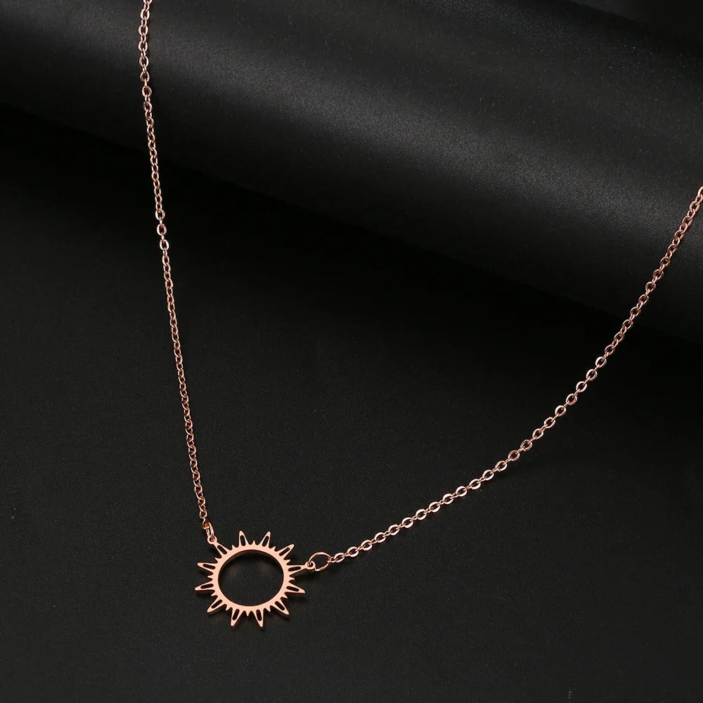 DOTIFI 316L Stainless Steel Necklace Best Circle Irregular Sun Hollow Out Round Pendant Necklaces For Women Jewelry Gifts Vera Lux